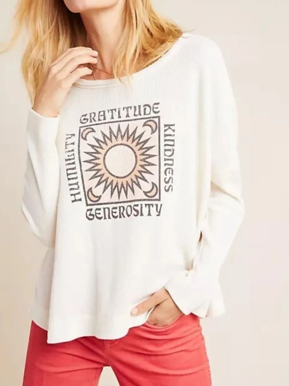 Anthropologie Cream Graphic 'Real Fun, Wow!' Tee oversized extra small